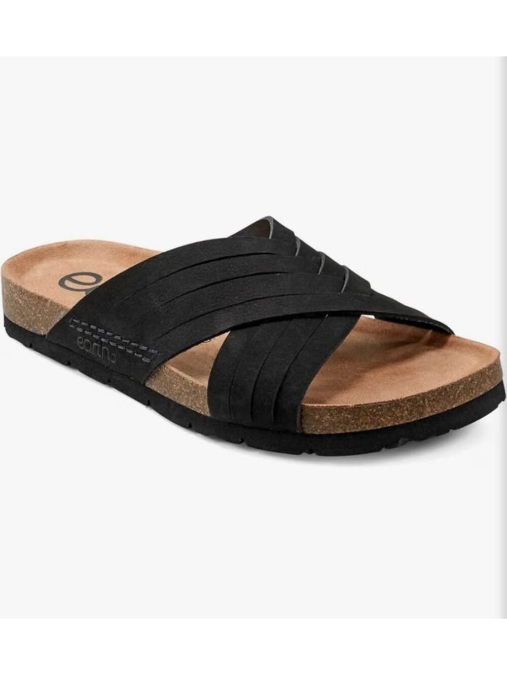 NIB sz 5 Womenβs Earth Atlas Black Criss-Cross Slide Sandals